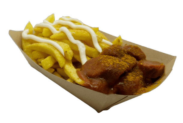 Currywurst mit Pommes im Imbiss Curry am Schloss Dresden